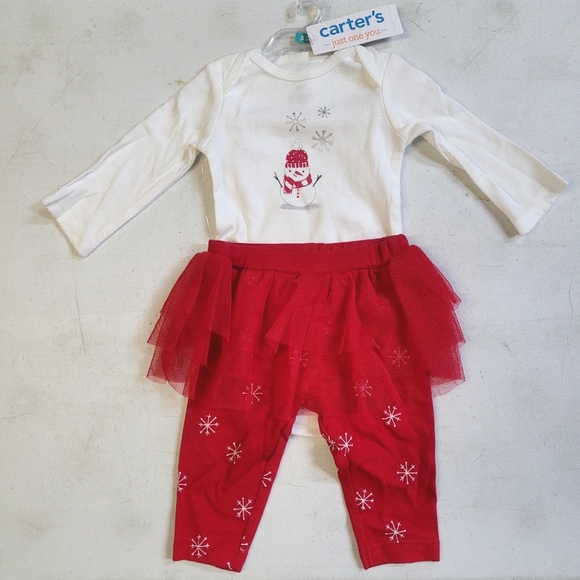 NEW! Carter's Just One You Baby Girls' Snowman Tutu Coordinate Set - Red/White - Picture 2 of 10